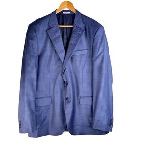 Peter Millar Mens Blue Gingham Plaid Check Wool Sport Coat Blazer Jacket 46T